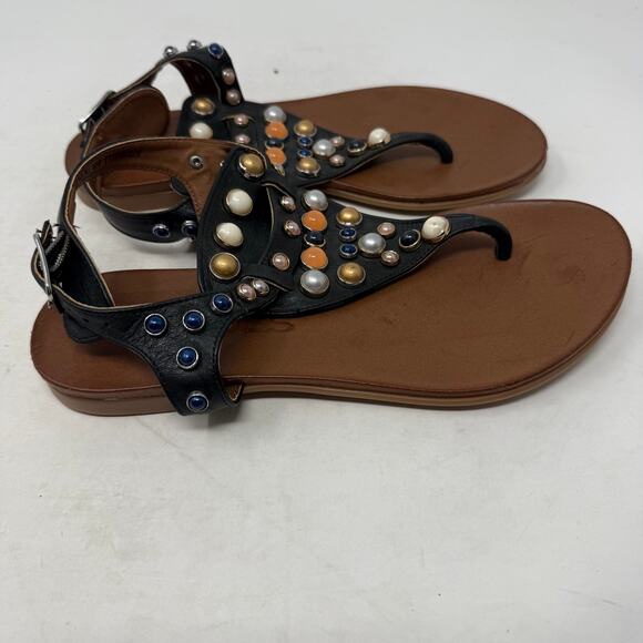 J/Slides Black Beaded Gemstone T-Strap Sandals Size EU 37 - Picture 7 of 11